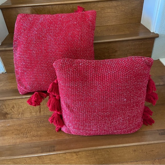 Kirkland Two Red with Sliver Embellishment and Tassels 18” Throw Pillows. - Picture 4 of 4